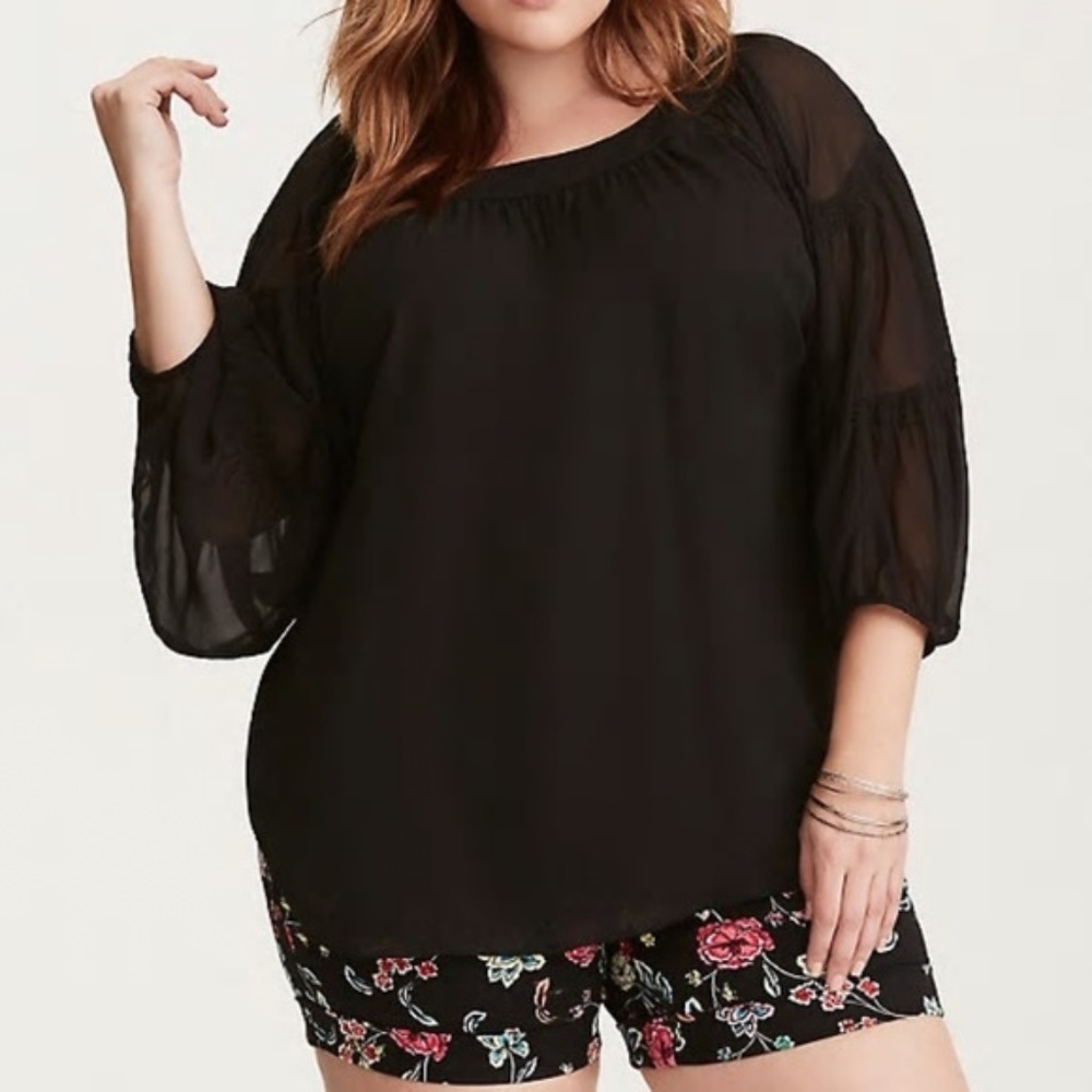 Chiffon Smocked Butterfly Sleeve Blouse